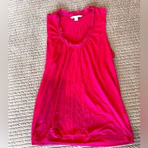 Banana Republic Womens M hot pink ruffle-neckline drapey sleeveless blouse. NWOT